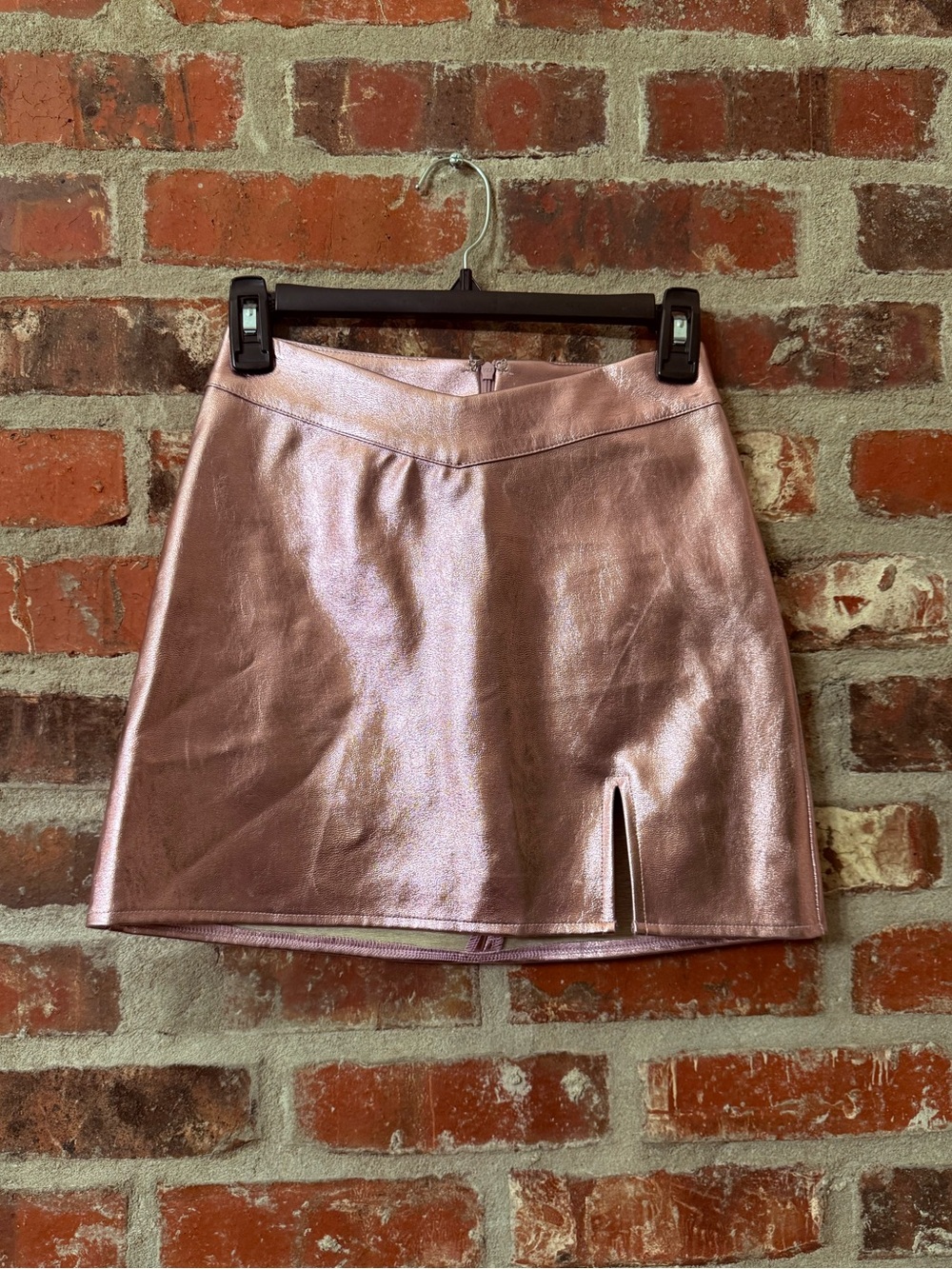 P146 - Le Lis Metallic Lilac Mini Skirt with Front Slit